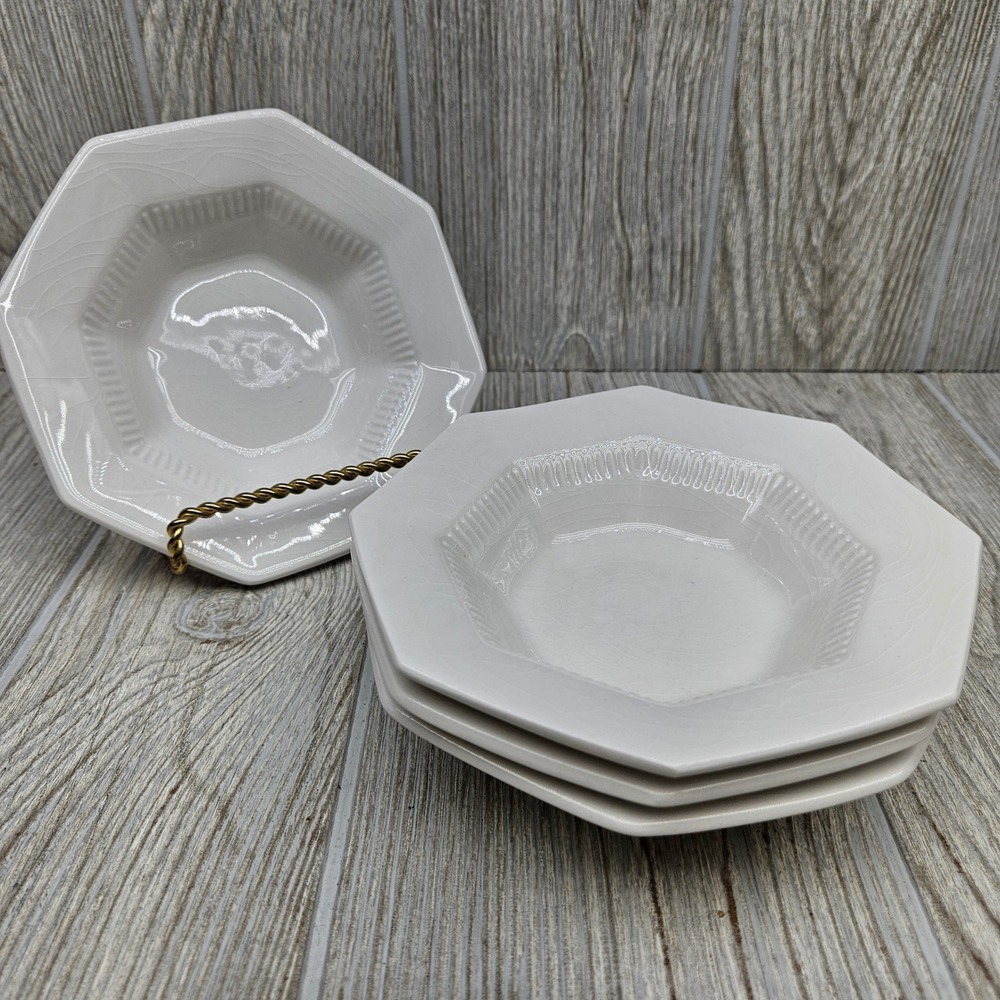 Independence Ironstone Castleton Octagon White 5 5/8" Fruit Dessert Bowls Set  4